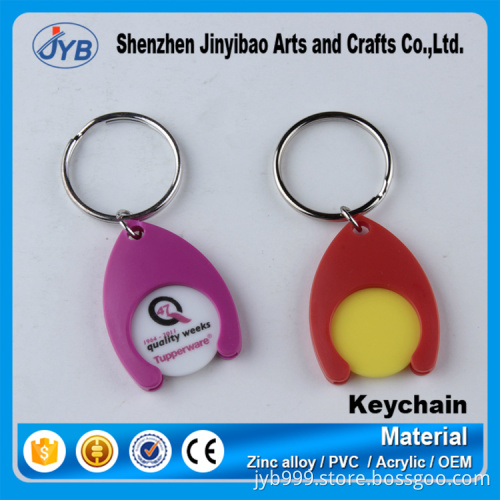 plastic type european coin size coin holder keyring cheap ABS trolley token keychain